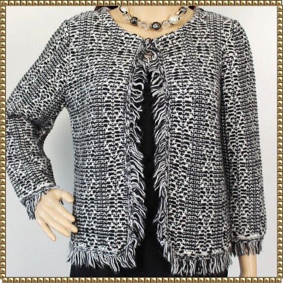 Lineamaglia Italian Wool Alpaca Blend Fringe Cardigan Small - Picture 2 of 10